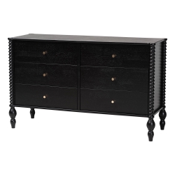 Baxton Studio Callison Spindle Dresser - 6-Drawer Farmhouse Horizontal Cabinet with Turned Accents for Bedroom, Black
